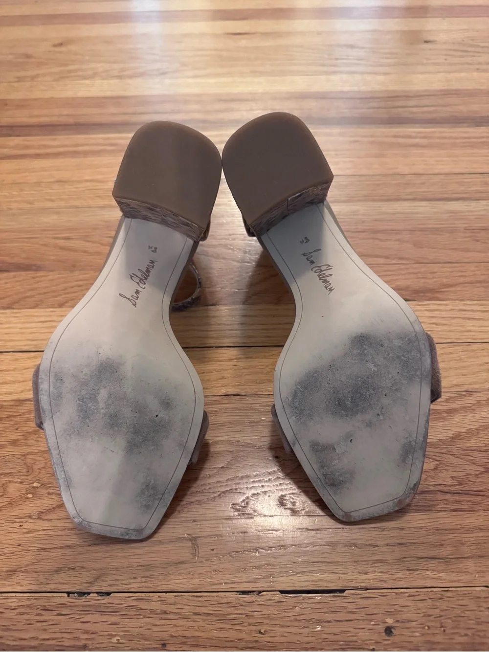 Sam Edelman Daniella Taupe Suede & Snake-Print Block Heel Sandals